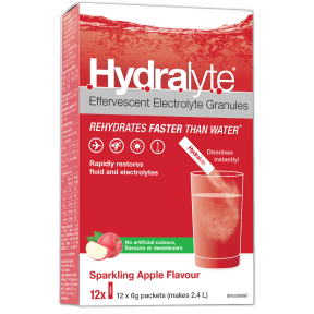 Expires March 2025 Clearance Hydralyte Electrolyte Granules 12 x 6g - Apple