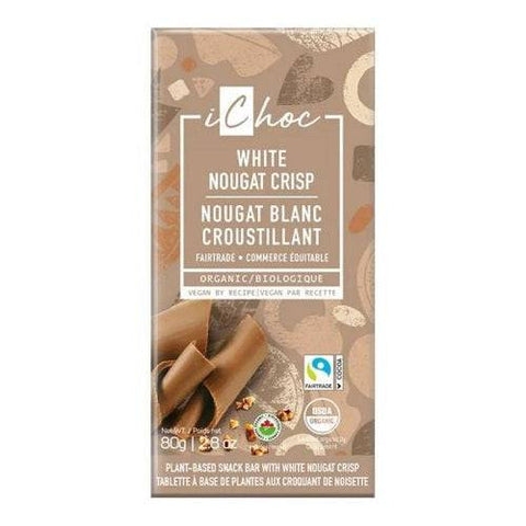 Expires November 2024 Clearance iChoc White Nougat Crisp Vegan Chocolate 80g Bar