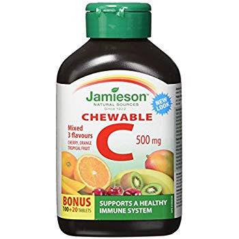 Expires October 2024 Clearance Jamieson Chewable C 500mg -  Mixed (Cherry, Orange, Tropical) 100+20 Tablets