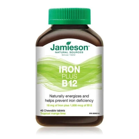 Expires October 2024 Clearance Jamieson Iron Plus B12 - Mango Lime 45 Chewable Tablets