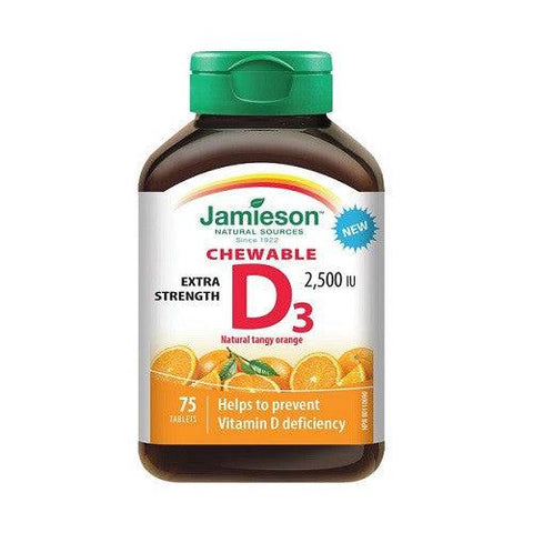 Expires November 2024 Clearance Jamieson Vitamin D3 Extra Strength 2500 IU Chewable 75 Tablets