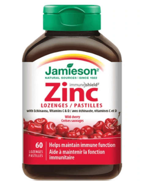 Expires October 2024 Clearance Jamieson Zinc Lozenges With Echinacea Vitamins C and D 60 Wild Cherry Lozenges