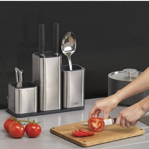 Joseph Joseph CounterStore 100 Stainless Steel Kitchen Organizer with Oak Chopping Board - YesWellness.com