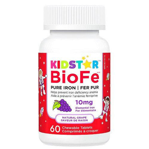 Expires March 2025 Clearance KidStar Nutrients BioFe Pure Iron 10mg - Natural Grape 60 Chewable Tablets