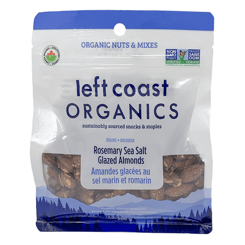 Expires January 2025 Clearance Left Coast Organics Organic Rosemary Sea Salt Glazed Almonds 200g