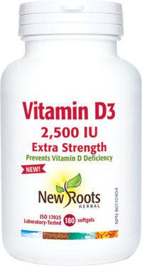 Expires February 2025 Clearance New Roots Herbal Vitamin D3 2,500 IU Extra Strength (180 Softgels)