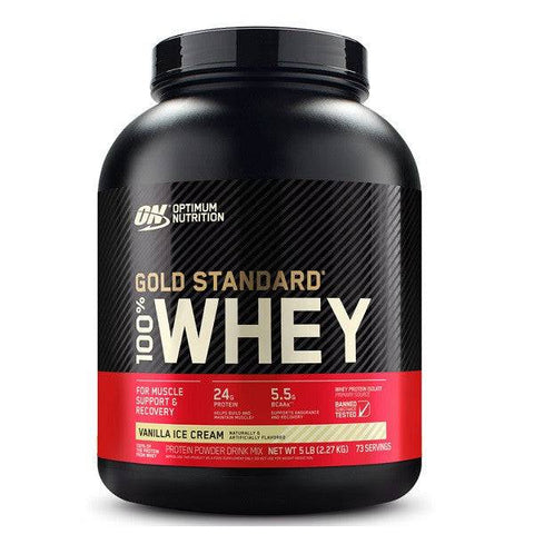 Expires March 2025 Clearance Optimum Nutrition Gold Standard 100% Whey Protein Vanilla Ice Cream 2.27kg