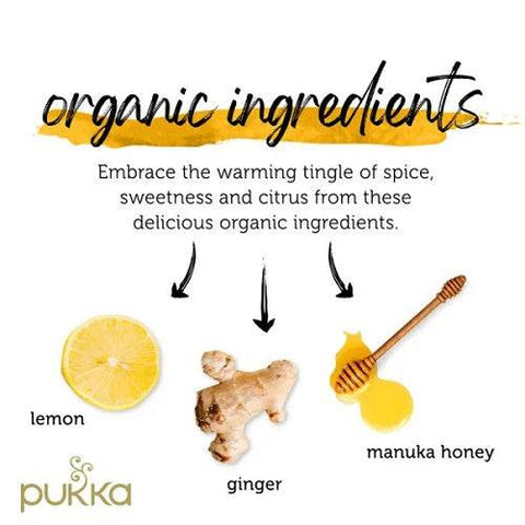 Pukka Lemon Ginger & Manuka Honey Organic Herbal Tea 20 Sachets - YesWellness.com