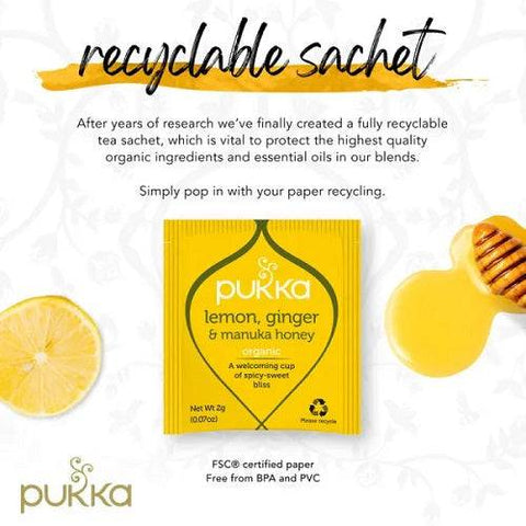 Pukka Lemon Ginger & Manuka Honey Organic Herbal Tea 20 Sachets - YesWellness.com