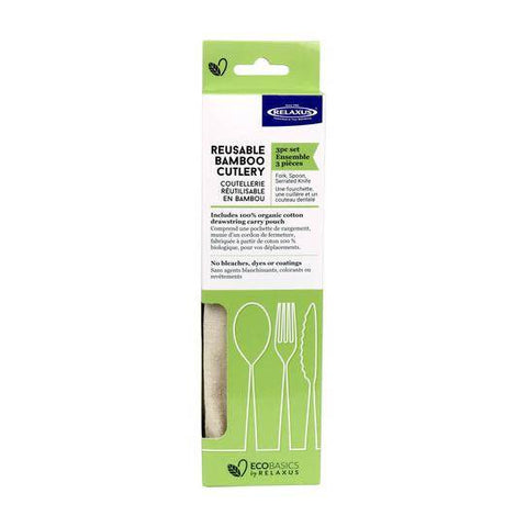 Relaxus EcoBasics Reusable Bamboo Cutlery - 3Pack Set - YesWellness.com