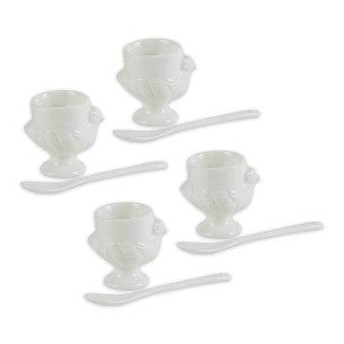 RSVP International Porcelain Egg Cups & Spoons - Set of 8 (4 Cups + 4 Spoons) - YesWellness.com