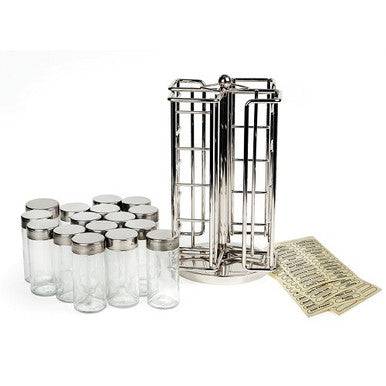 RSVP International Revolving Spice Rack with Labels and 16 Jars - YesWellness.com