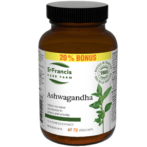 Expires November 2024 Clearance St. Francis Herb Farm Ashwagandha 12:1 Powder Extract 72 VegiCaps Bonus