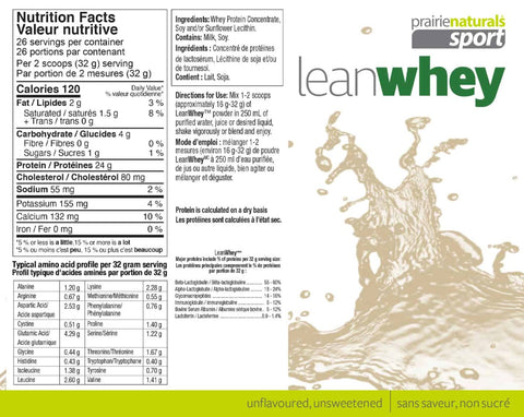 Prairie Naturals Sport Lean Whey Protein Powder (Various Flavours)