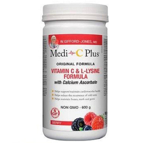 Expires December 2024 Clearance W. Gifford-Jones MD Medi-C Plus Vitamin C & Lysine Formula with Calcium Ascorbate Berry 600 Grams